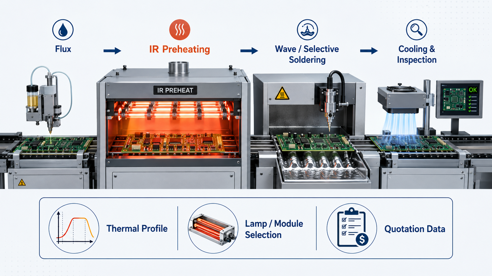 Thermal PCB Assembly Line Infographic Thermal PCB Assembly Line Infographic