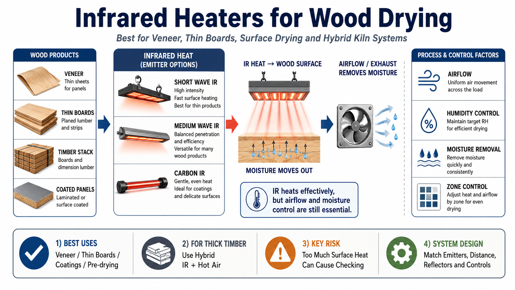 Infrared wood drying process and controls Infrared wood drying process and controls
