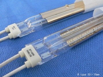 Gold-plated tungsten filament double-tube short-wave infrared heating lamps for printing machines, ovens