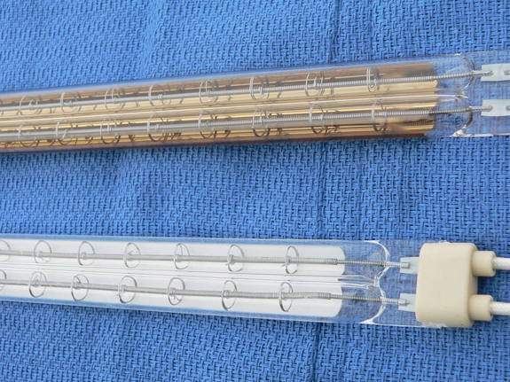 Gold-plated tungsten filament double-tube short-wave infrared heating lamps for printing machines, ovens