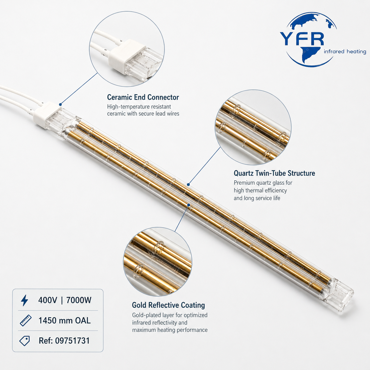 Suitable for Heidelberg printing presses as replacement lamps for Heraeus infrared heating lamps