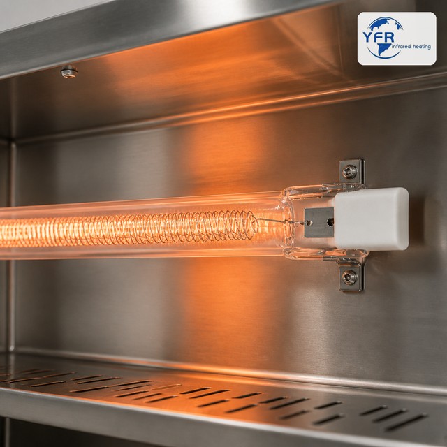 Medium wave quartz infrared heater lamp operating in stainless steel heating chamber