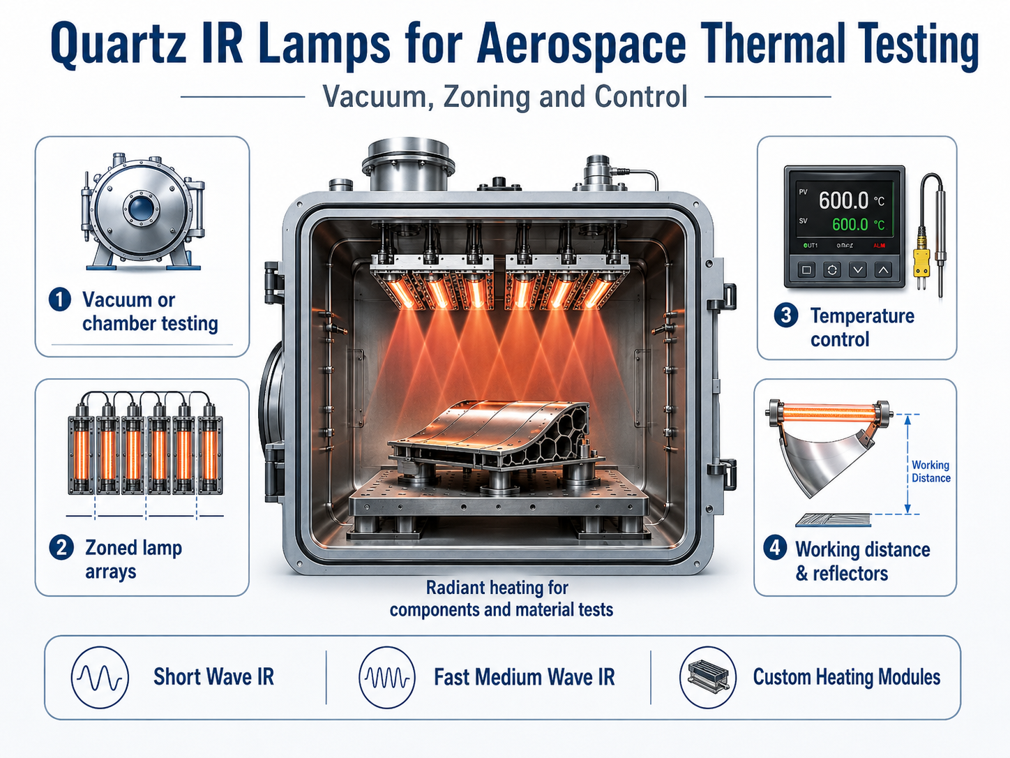 Quartz IR lamps for thermal testing